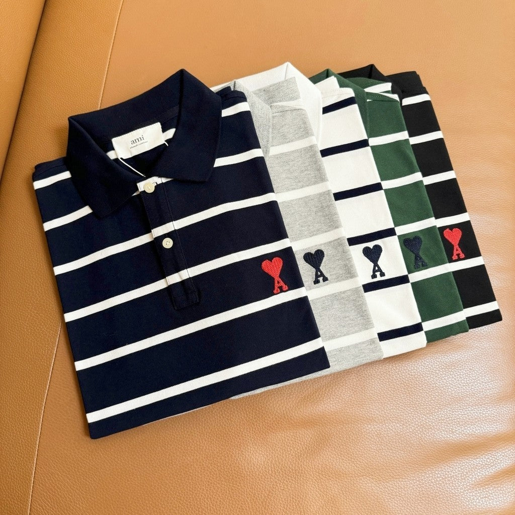 Ami De Coeur small logo stripes Polo Shirt