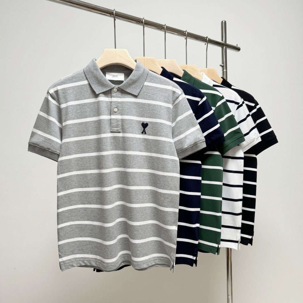 Ami De Coeur small logo stripes Polo Shirt