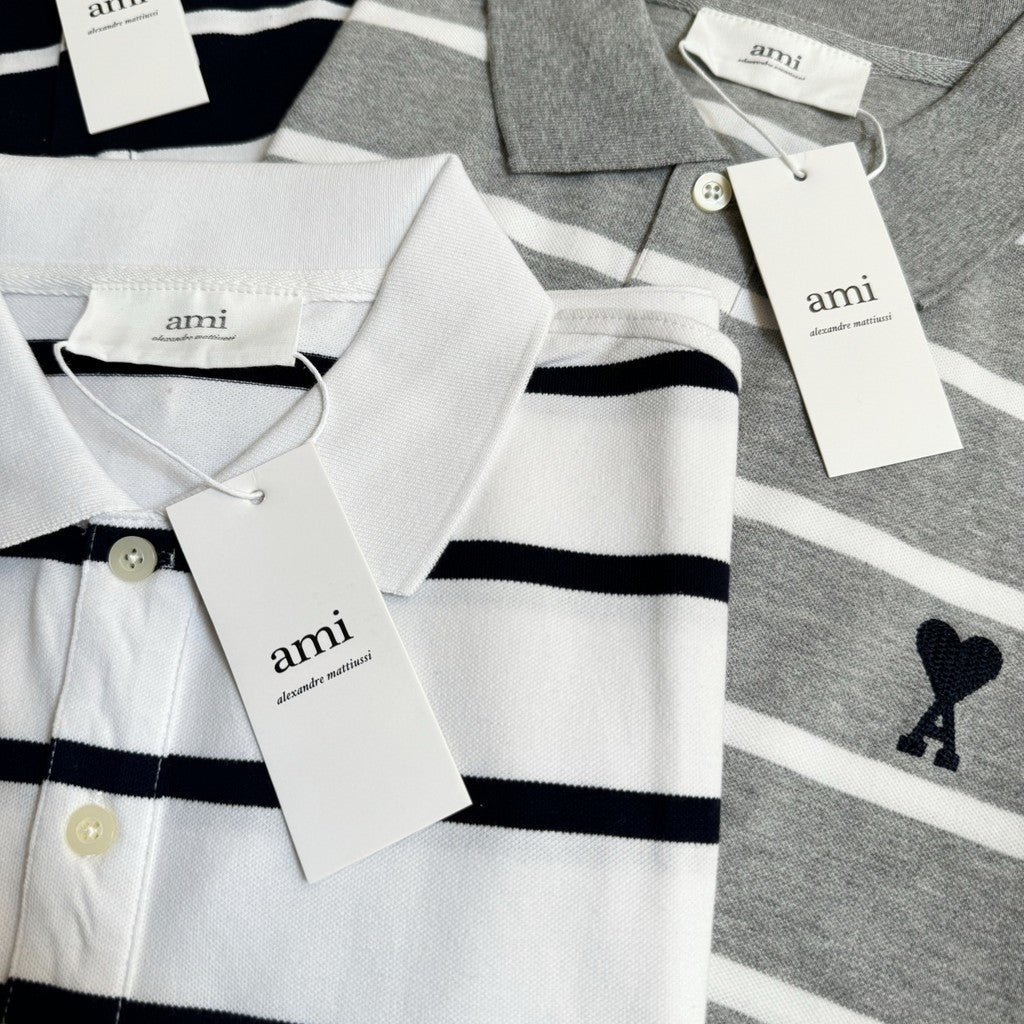 Ami De Coeur small logo stripes Polo Shirt