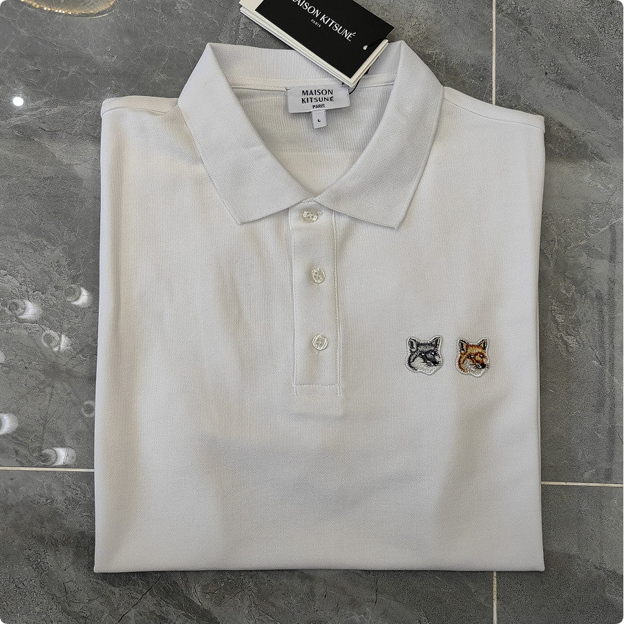 トップス maison kitsune double fox polo Maison Kitsune Black Double Fox Head Polo Maison Kitsune